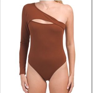 One Shoulder Burgundy Bodysuit Long Sleeve with Cut Out from Lush